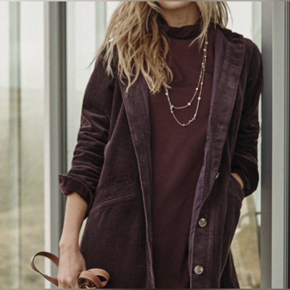 J.Jill Heritage Hooded Tumbled Corduroy Sherpa Shacket In Dark Fig Size M Petite